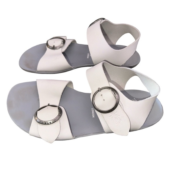 Fly London Masa Off-White Soft Leather Sandal Buckle Comfortable Support Boho - Picture 10 of 15